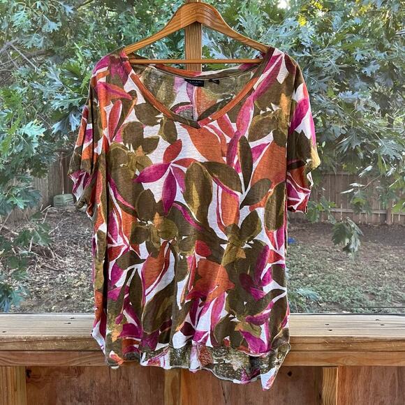 Tahari Women's 100% Linen Colorful Floral Top Size 3X - Picture 1 of 5